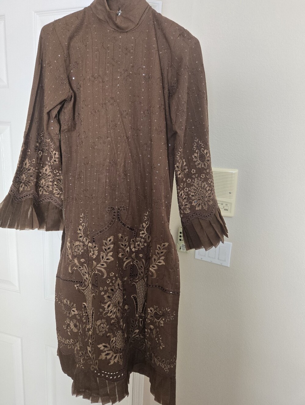 3PC Maria B Embroidered/ Sequenced Net Pleated Party Outfit